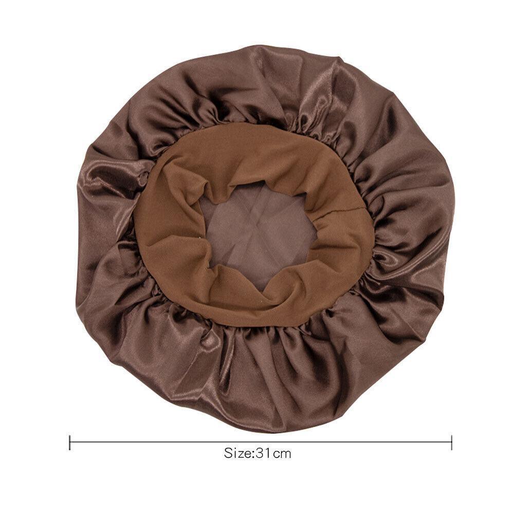 Sleeping Bonnet Hair Wrap Silk Satin Cap Women Elastic Night Soft Hat Headwear - Gold