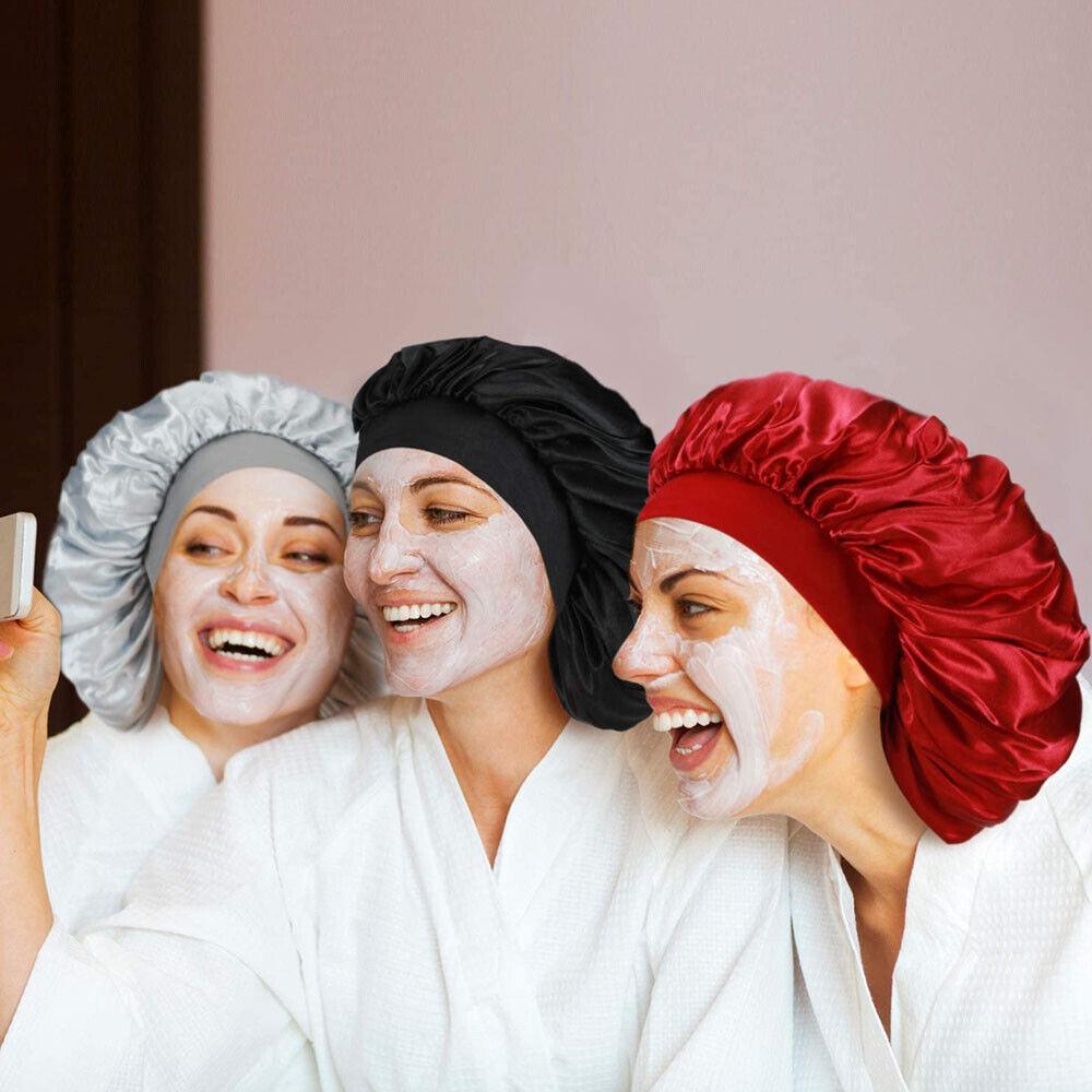Sleeping Bonnet Hair Wrap Silk Satin Cap Women Elastic Night Soft Hat Headwear - Gold