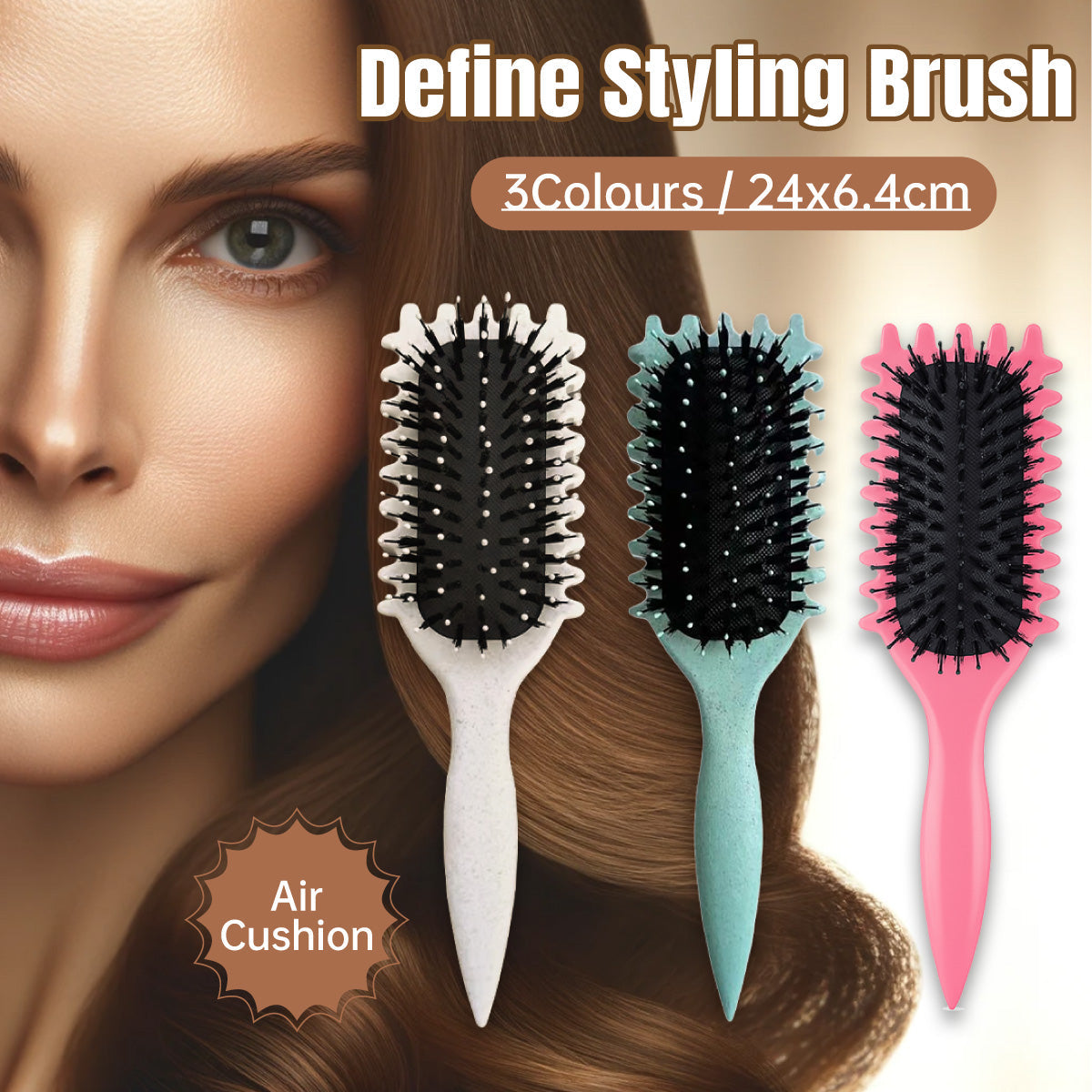 Bounce Curl Defining Styling Brush Air Cushion Comb for Hair Care and Styling - Green
