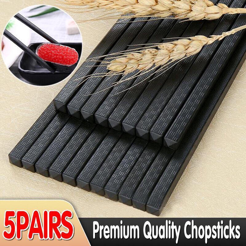 5 Pairs Premium Quality Alloy Chinese Japanese Chopsticks Dishwasher Safe Black