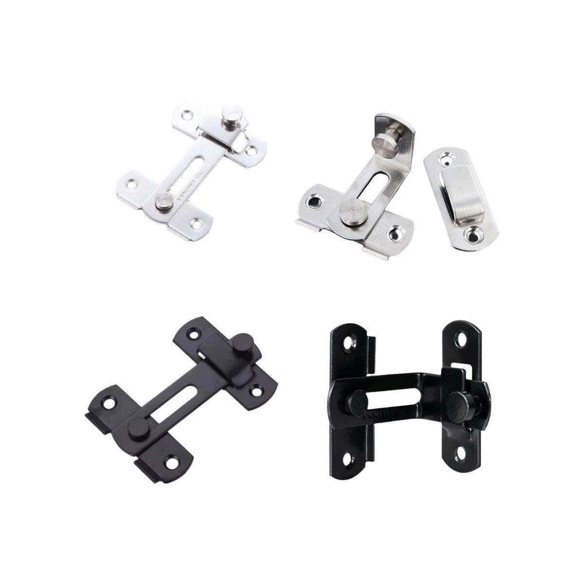 2 Sets 90 Degree Sliding Door Latch Lock Catch Kit for Home Use - Right-Angle-Silver-L