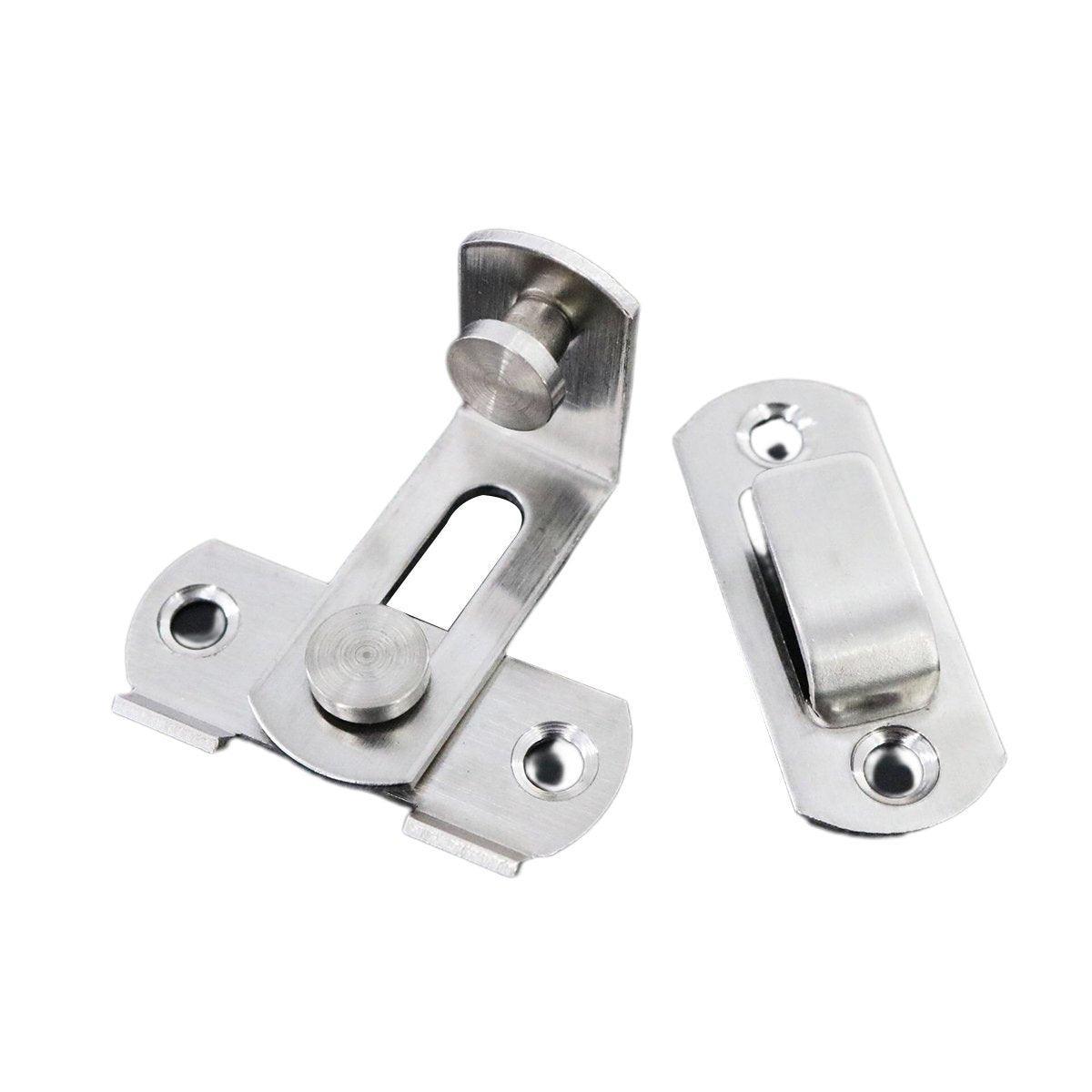 2 Sets 90 Degree Sliding Door Latch Lock Catch Kit for Home Use - Right-Angle-Silver-L