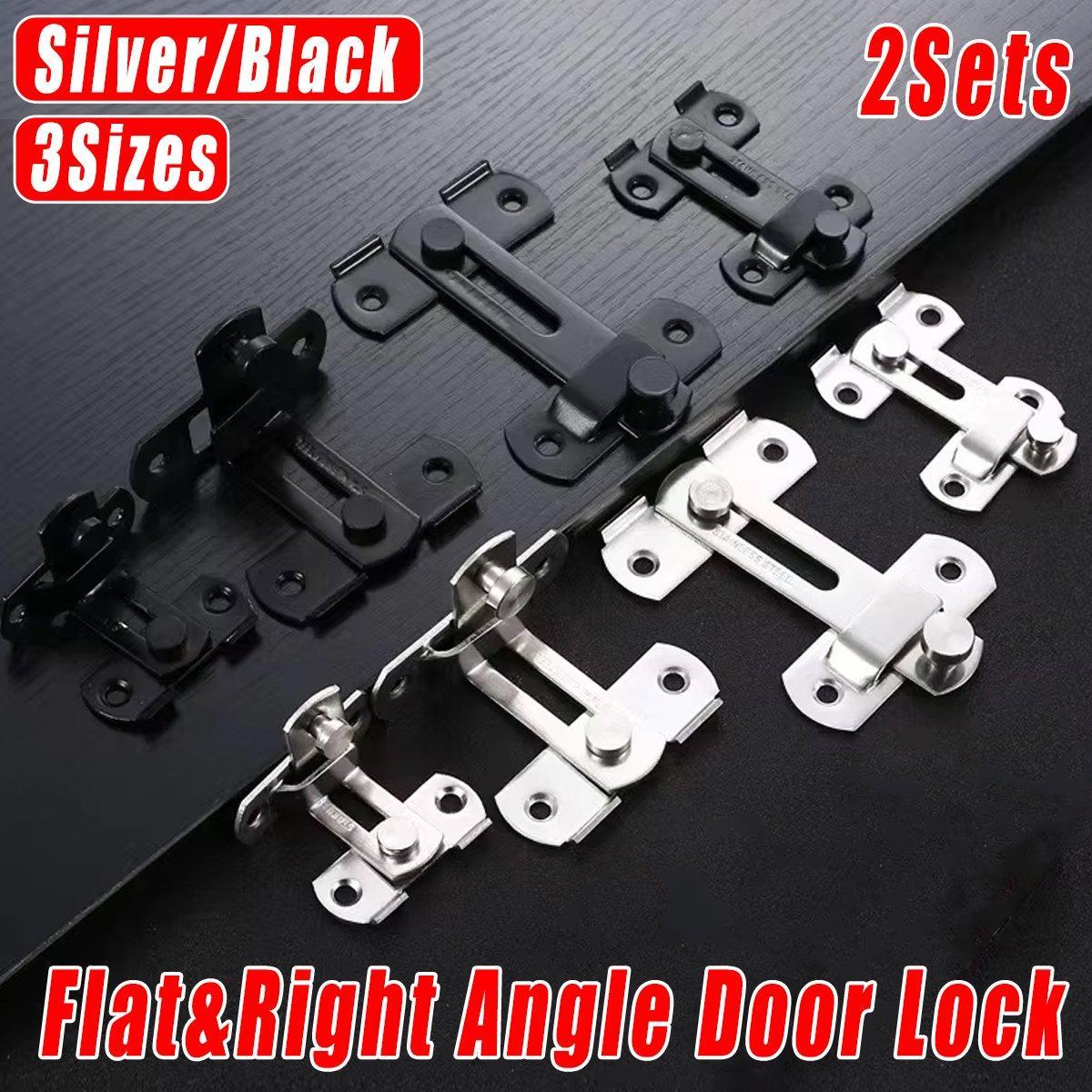 2 Sets 90 Degree Sliding Door Latch Lock Catch Kit for Home Use - Right-Angle-Silver-S