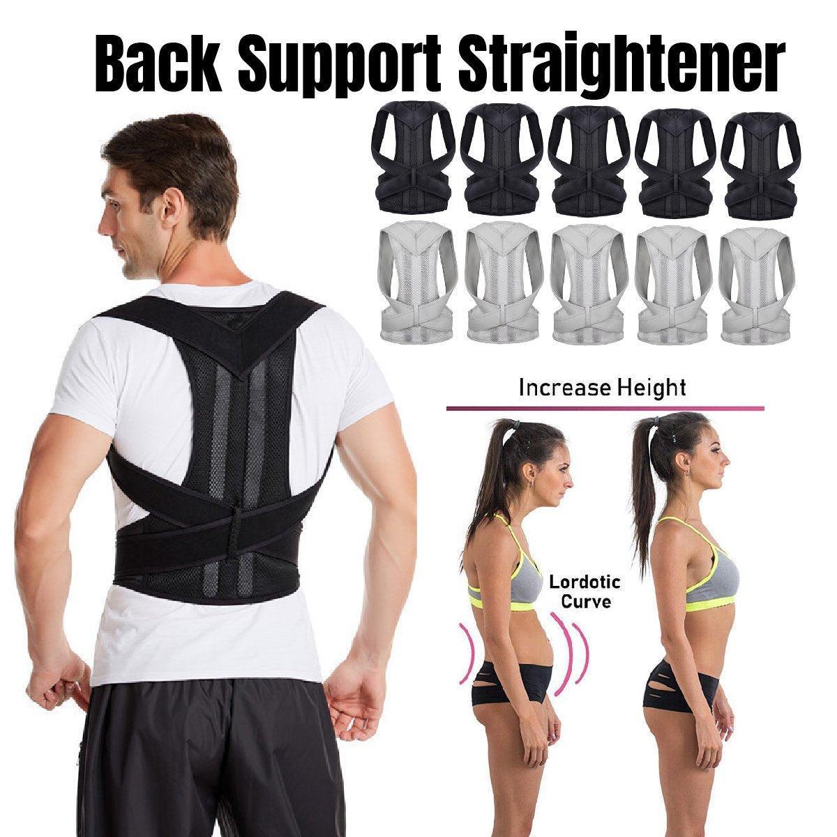 Adjustable Back Posture Corrector Brace Lumbar Shoulder Support Belt for Unisex - Black-L