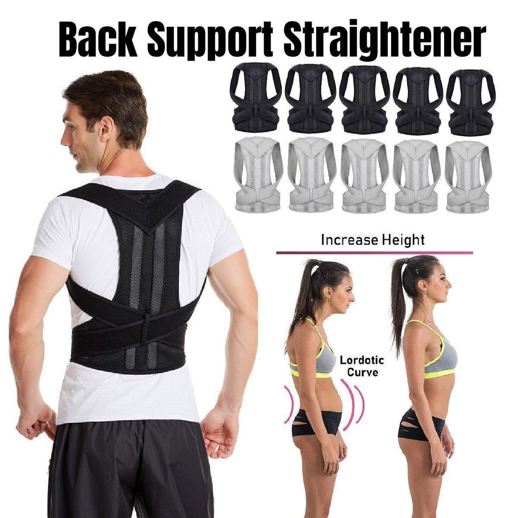 Adjustable Back Posture Corrector Brace Lumbar Shoulder Support Belt for Unisex - Black-XL