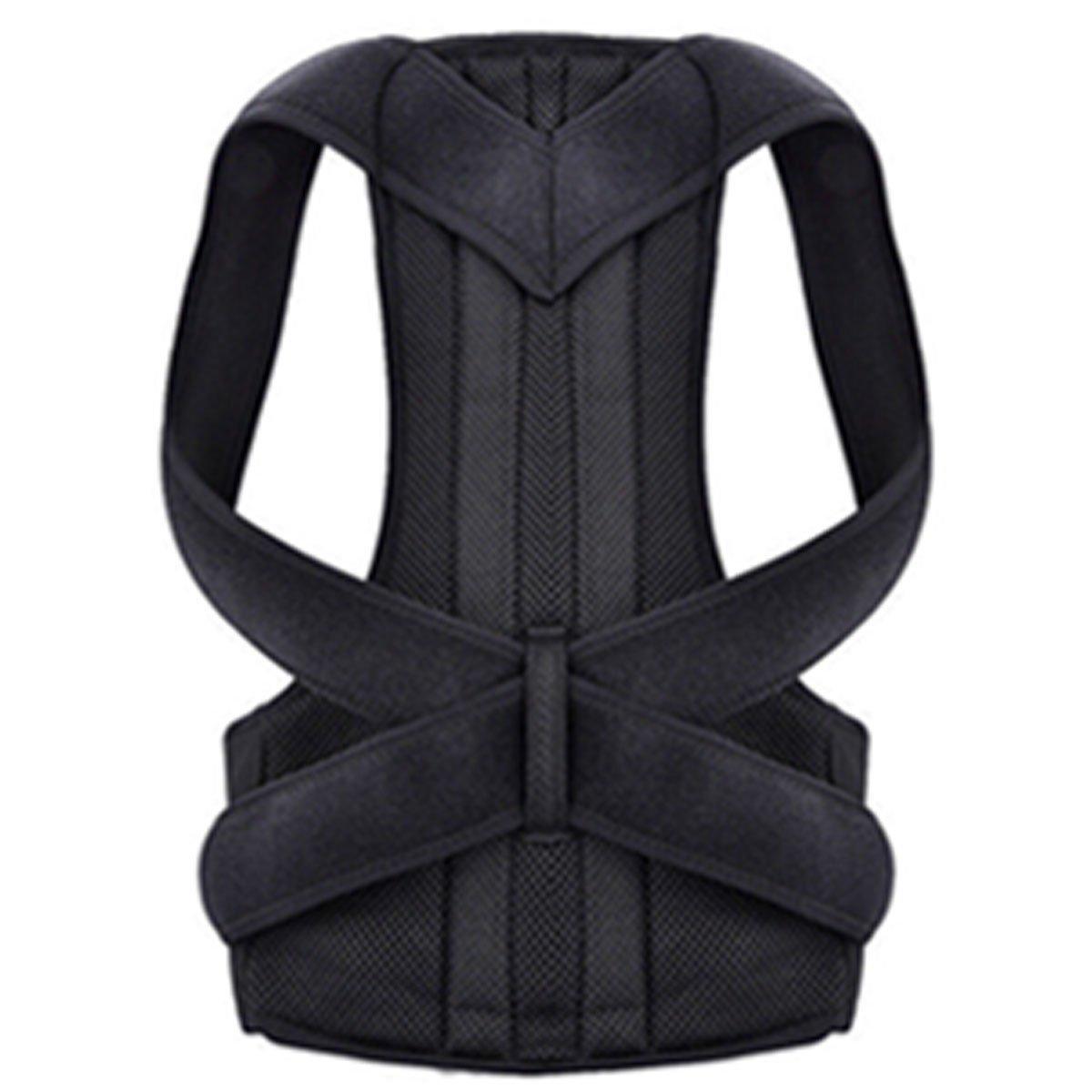 Adjustable Back Posture Corrector Brace Lumbar Shoulder Support Belt for Unisex - Black-XXL