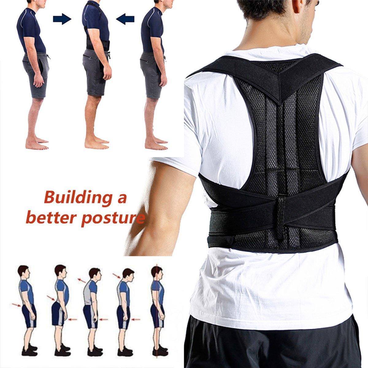 Adjustable Back Posture Corrector Brace Lumbar Shoulder Support Belt for Unisex - Grey-M