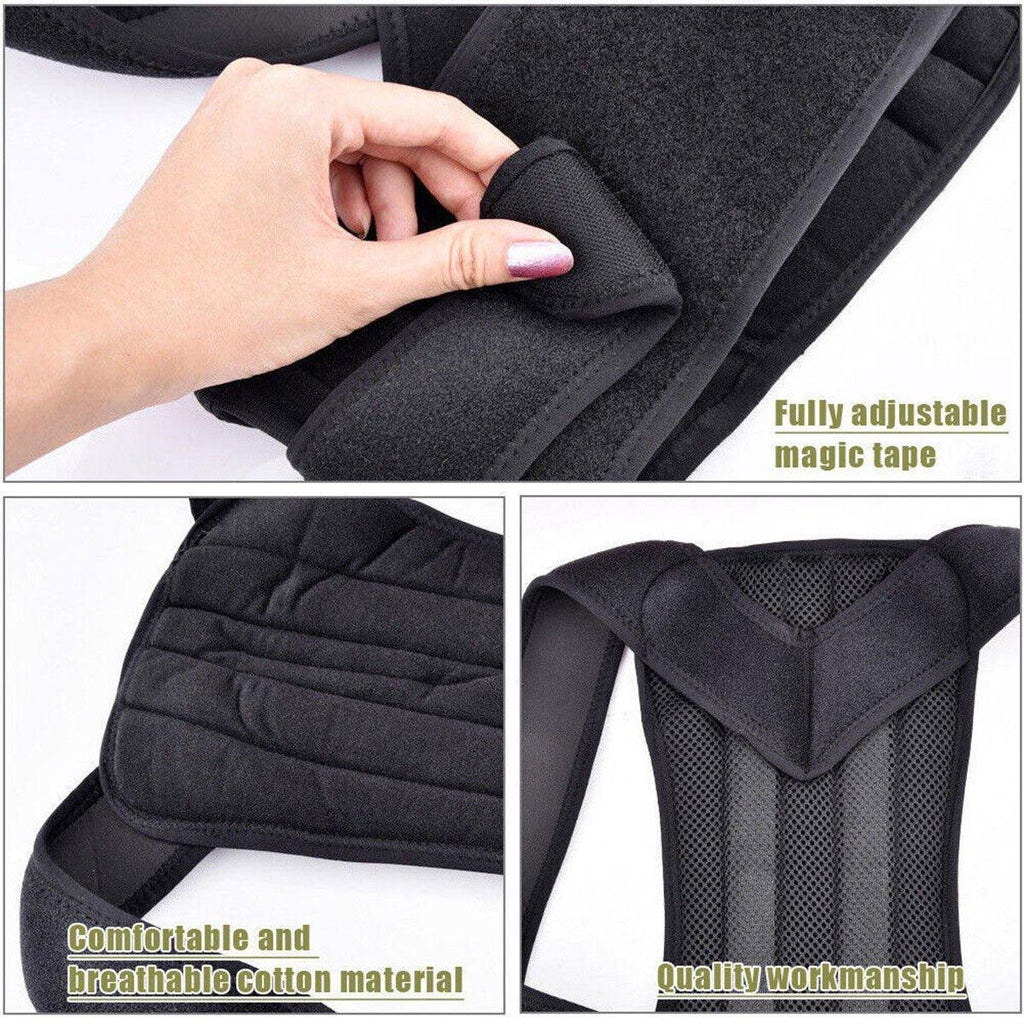 Adjustable Back Posture Corrector Brace Lumbar Shoulder Support Belt for Unisex - Grey-M