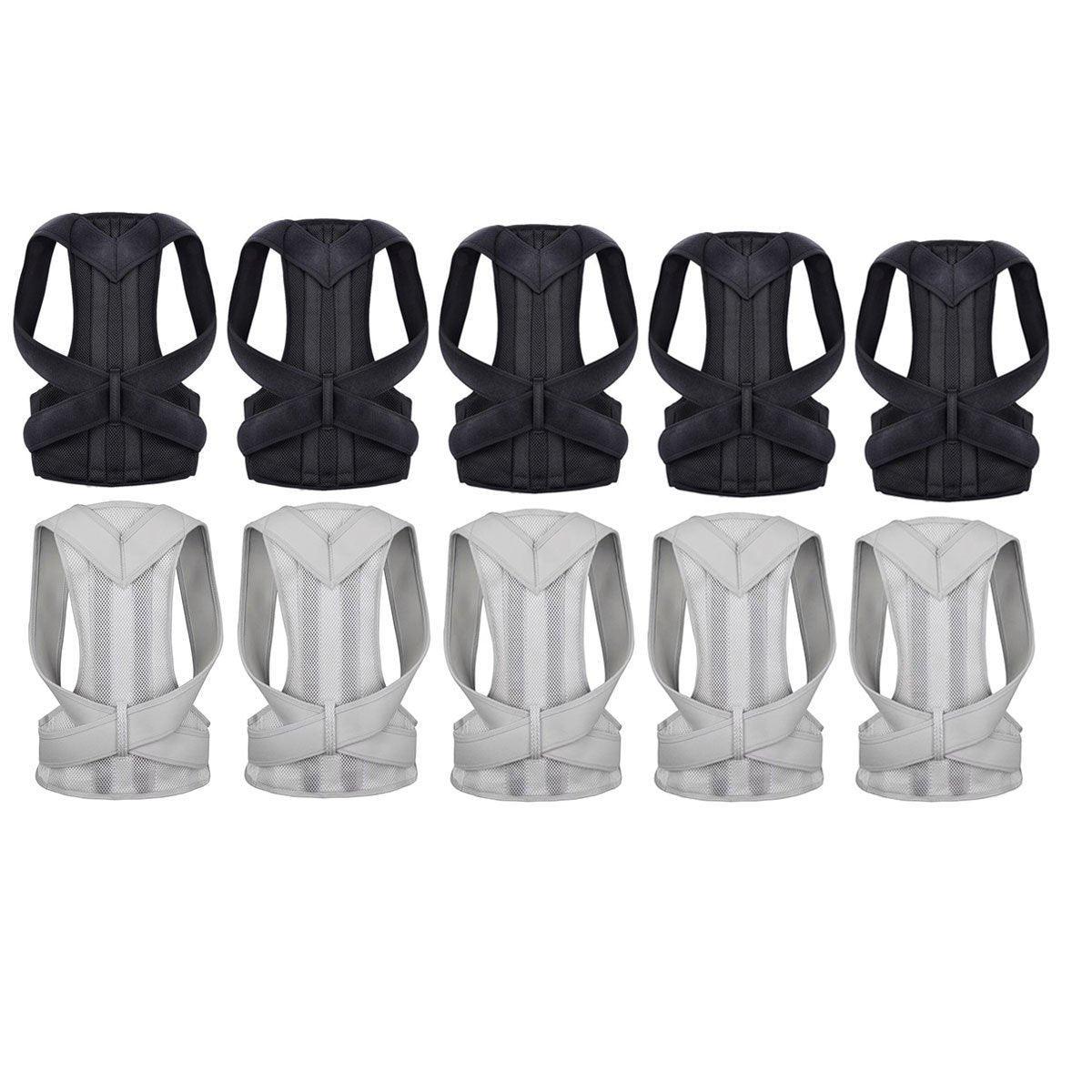 Adjustable Back Posture Corrector Brace Lumbar Shoulder Support Belt for Unisex - Grey-XXL