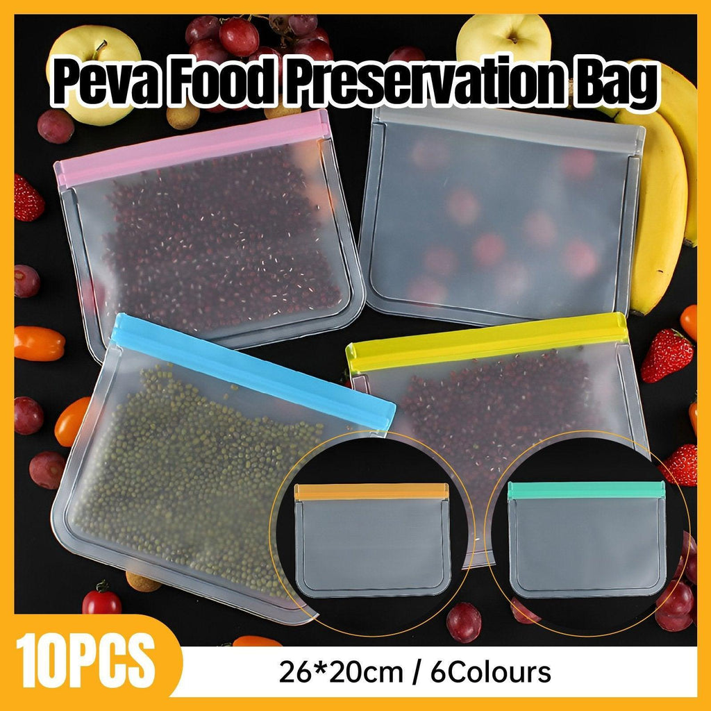 10 Pack Reusable Frosted PEVA Food Storage Bags Resealable Ziplock Freezer Safe - Green