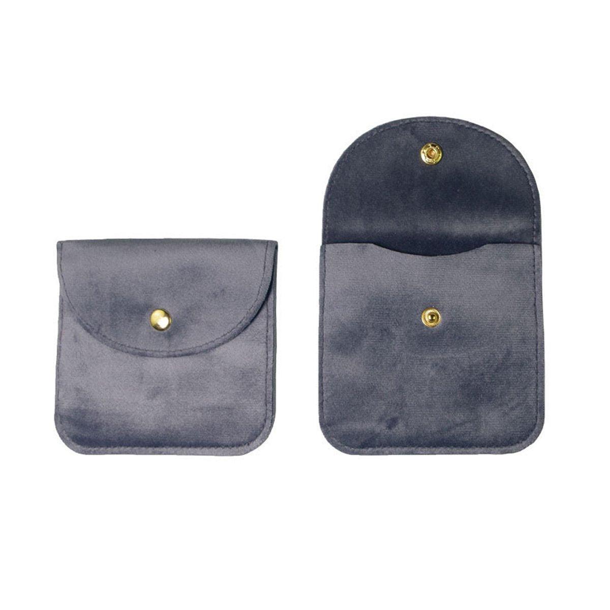 10pcs Velvet Jewelry Pouch Button Closure Thick Soft Ring Necklace Storage Bag - Black