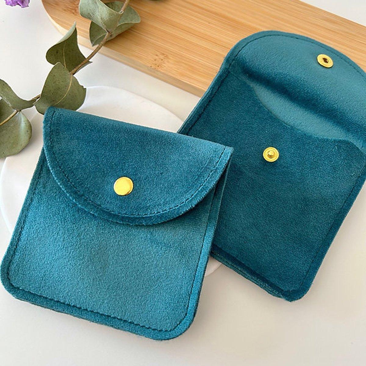 10pcs Velvet Jewelry Pouch Button Closure Thick Soft Ring Necklace Storage Bag - Brown