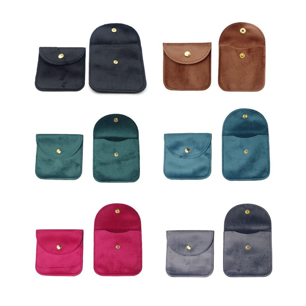 10pcs Velvet Jewelry Pouch Button Closure Thick Soft Ring Necklace Storage Bag - Grey