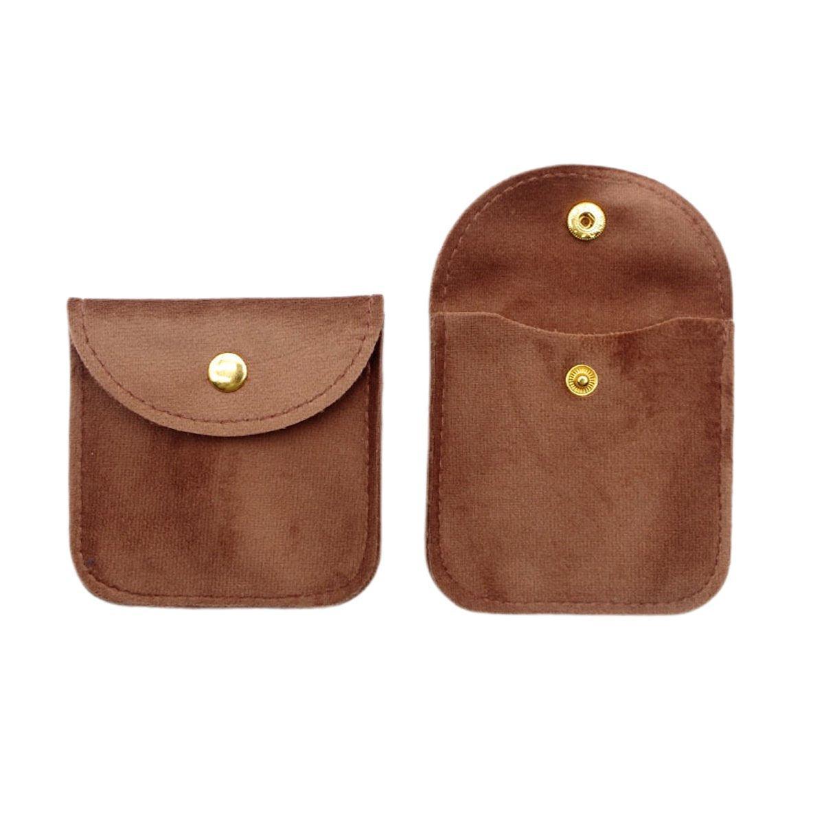 10pcs Velvet Jewelry Pouch Button Closure Thick Soft Ring Necklace Storage Bag - Grey