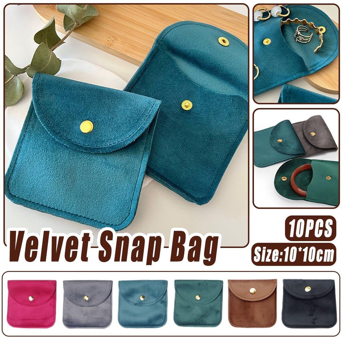 10pcs Velvet Jewelry Pouch Button Closure Thick Soft Ring Necklace Storage Bag - Rose Red