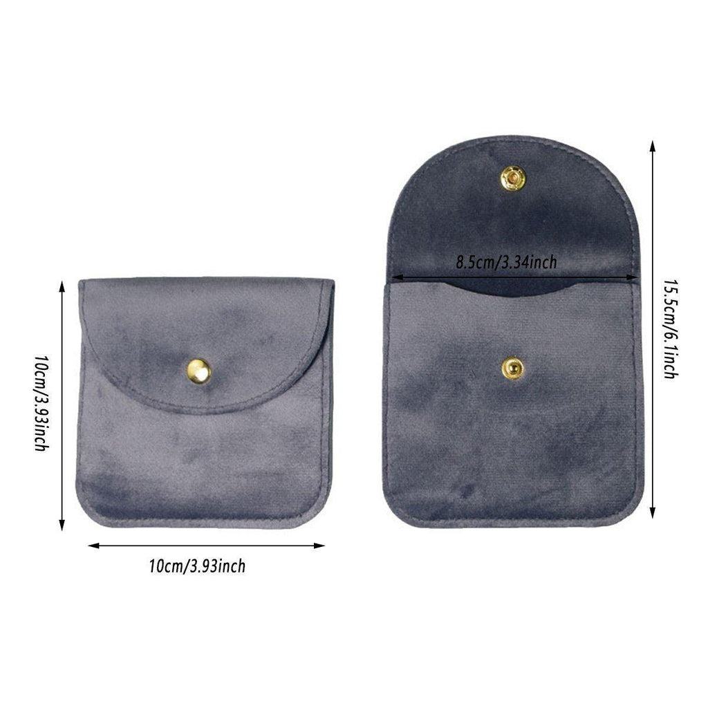 10pcs Velvet Jewelry Pouch Button Closure Thick Soft Ring Necklace Storage Bag - Rose Red