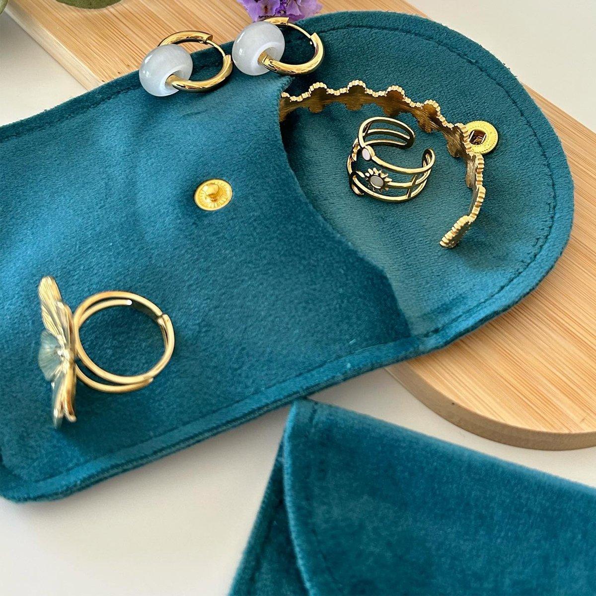 10pcs Velvet Jewelry Pouch Button Closure Thick Soft Ring Necklace Storage Bag - Rose Red