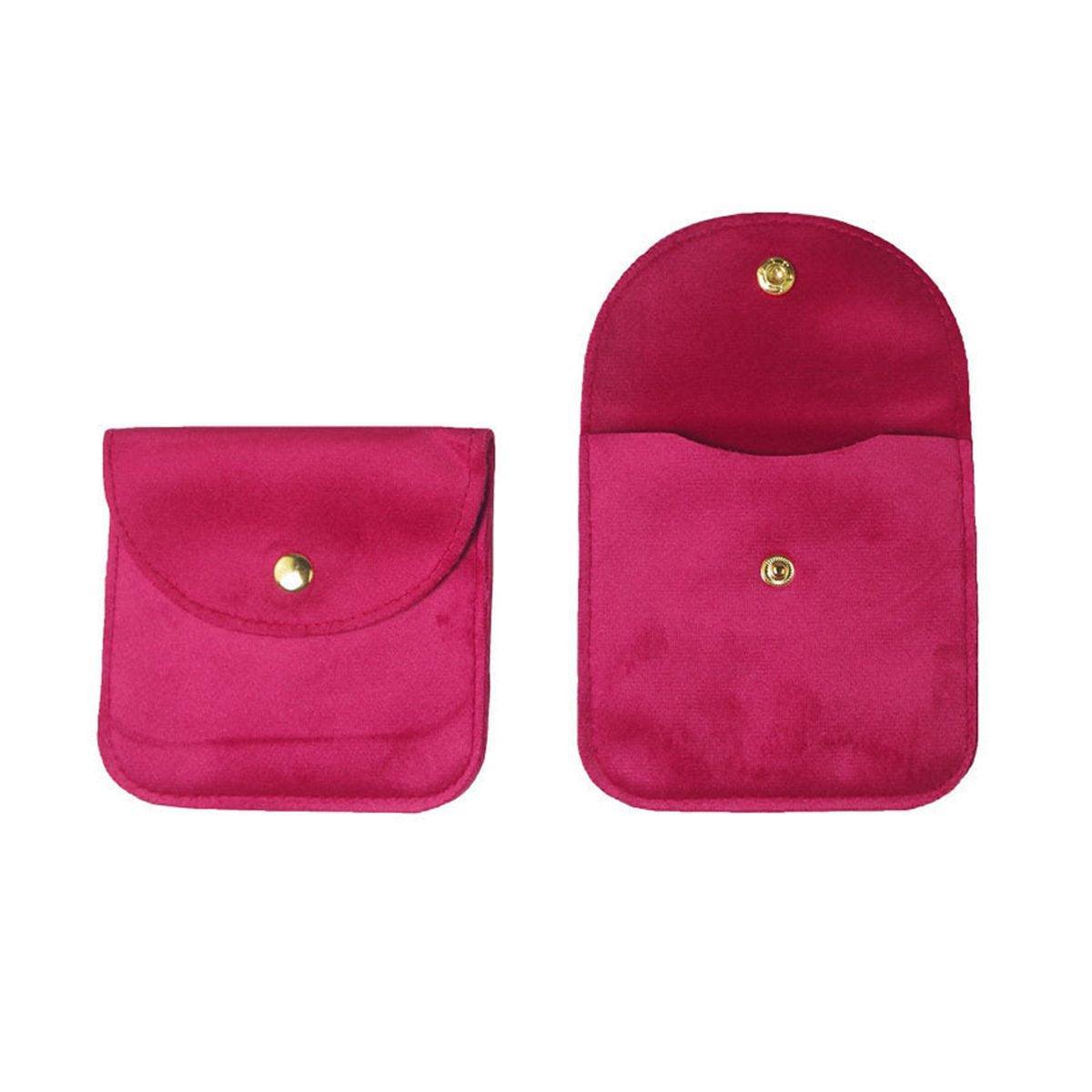 10pcs Velvet Jewelry Pouch Button Closure Thick Soft Ring Necklace Storage Bag - Rose Red