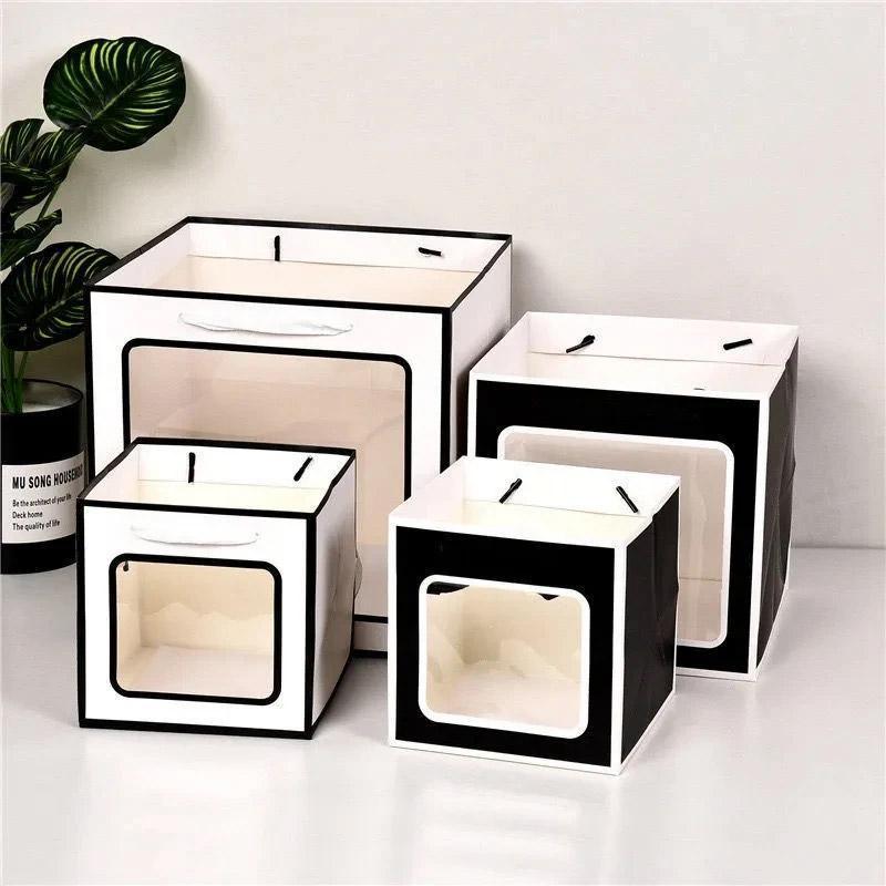 20PCS Open Window for Flower Doll Wedding Gift Transparent Square Packaging Bag - Black 30-30-30cm