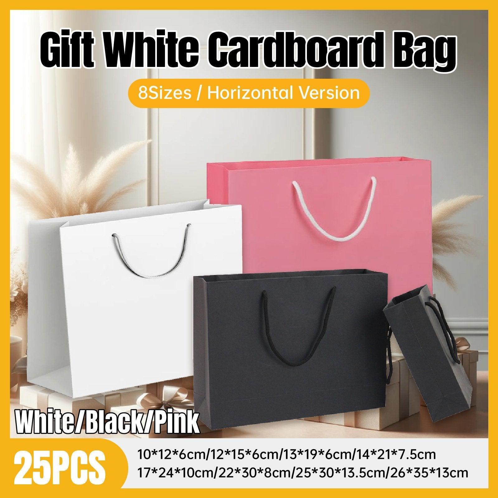 25X Kraft Paper Bags Gift Shopping Bag Carry White Pink Black Bag With Handles - Black-12-15-6