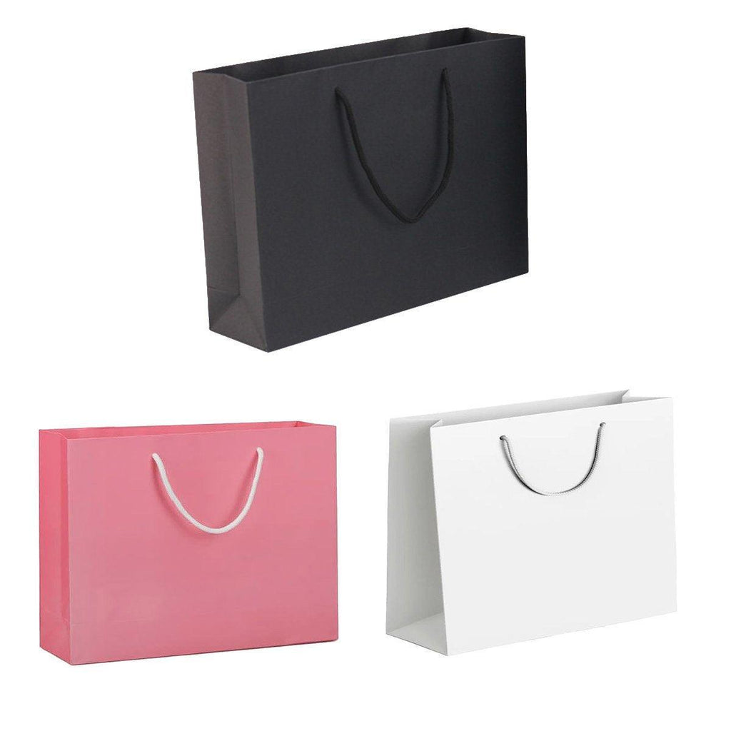 25X Kraft Paper Bags Gift Shopping Bag Carry White Pink Black Bag With Handles - Black-12-15-6