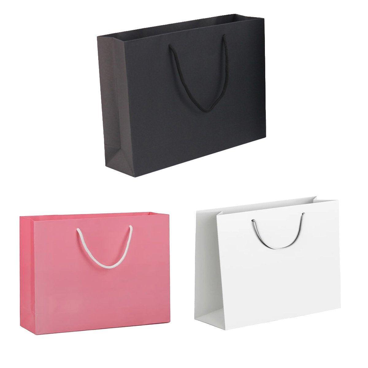 25X Kraft Paper Bags Gift Shopping Bag Carry White Pink Black Bag With Handles - Black-12-15-6