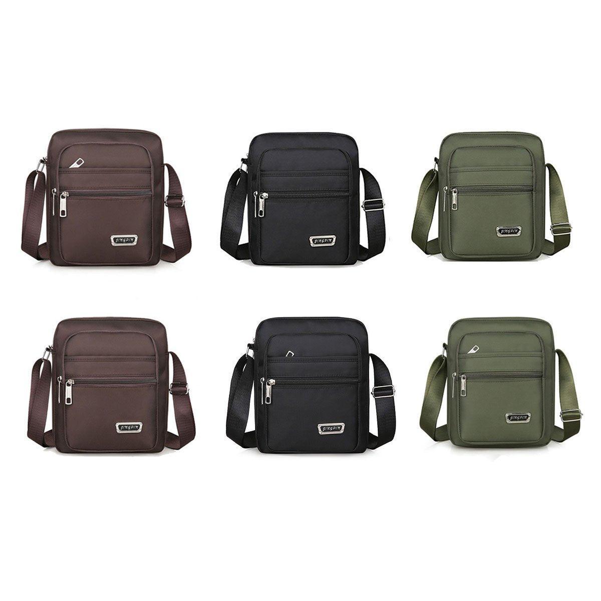 Mens Crossbody Shoulder Bag Travel Messenger Bag Casual Handbag for Boys and Men - Brown-4 zippers