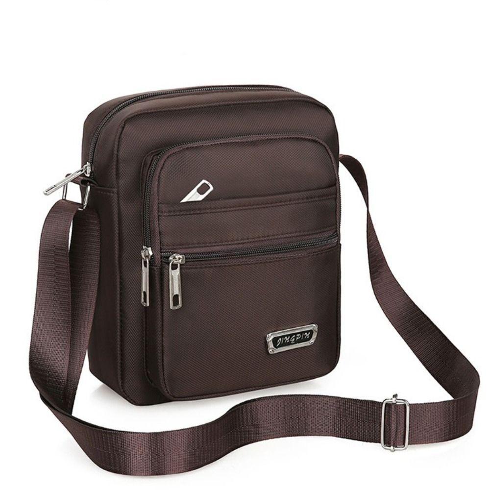 Mens Crossbody Shoulder Bag Travel Messenger Bag Casual Handbag for Boys and Men - Brown-4 zippers