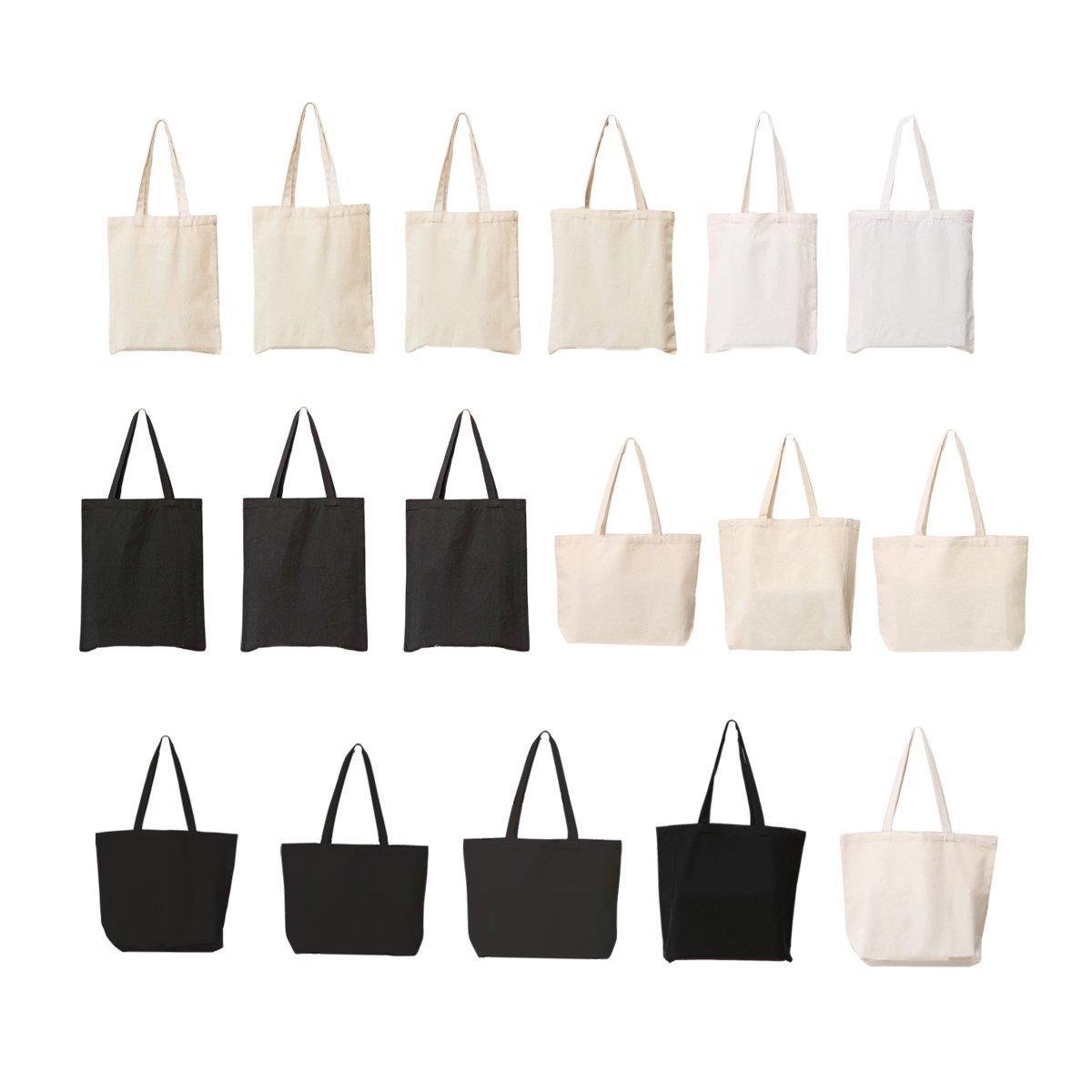 5PCS Canvas Tote Bag Cotton Blank DIY Shopping Shoulder Bags - Black 30*35cm