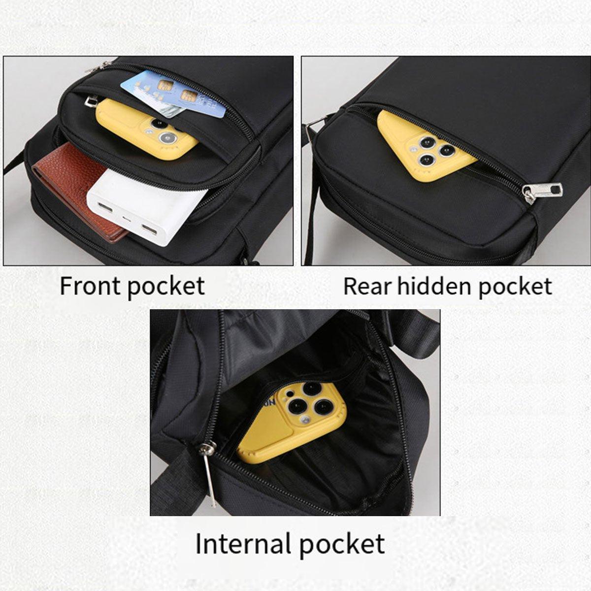 Mens Crossbody Shoulder Bag Travel Messenger Bag Casual Handbag for Boys and Men - Black-6 zippers