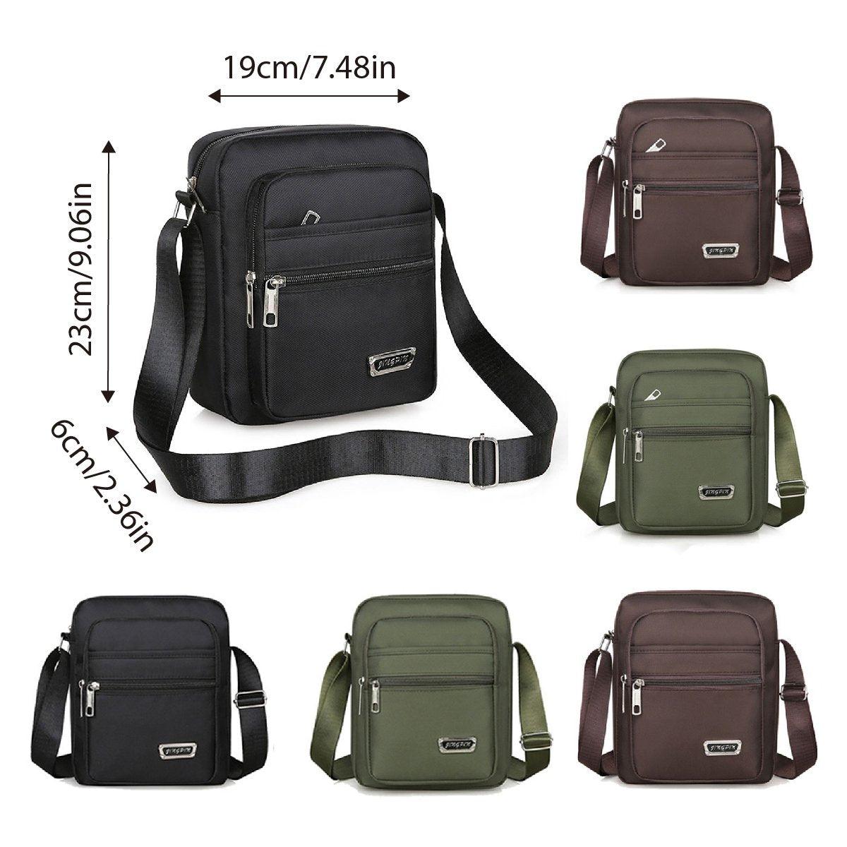 Mens Crossbody Shoulder Bag Travel Messenger Bag Casual Handbag for Boys and Men - Brown-6 zippers