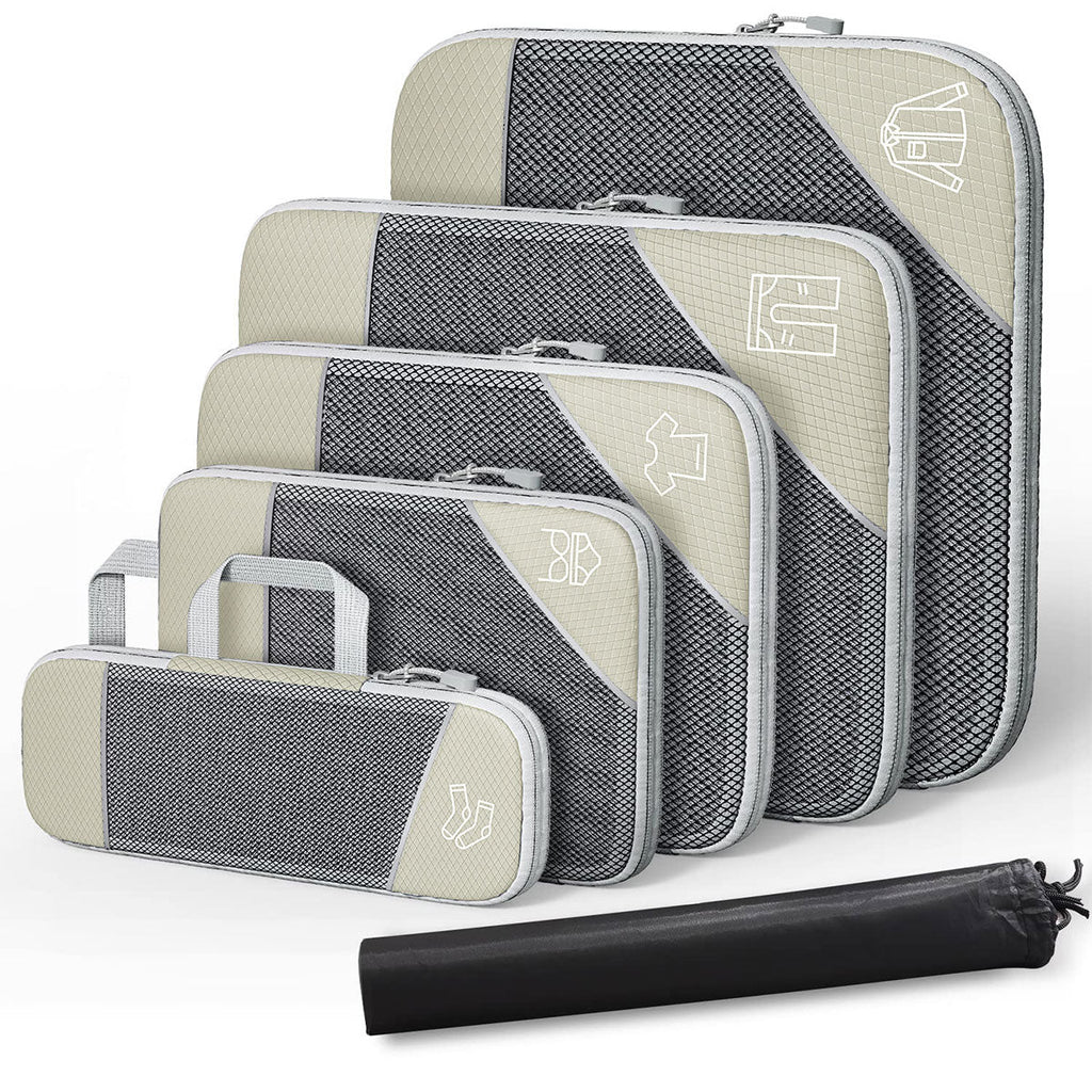 6PCS Compression Packing Cubes Expandable Luggage Storage Bag Travel Packing Bag - Navy