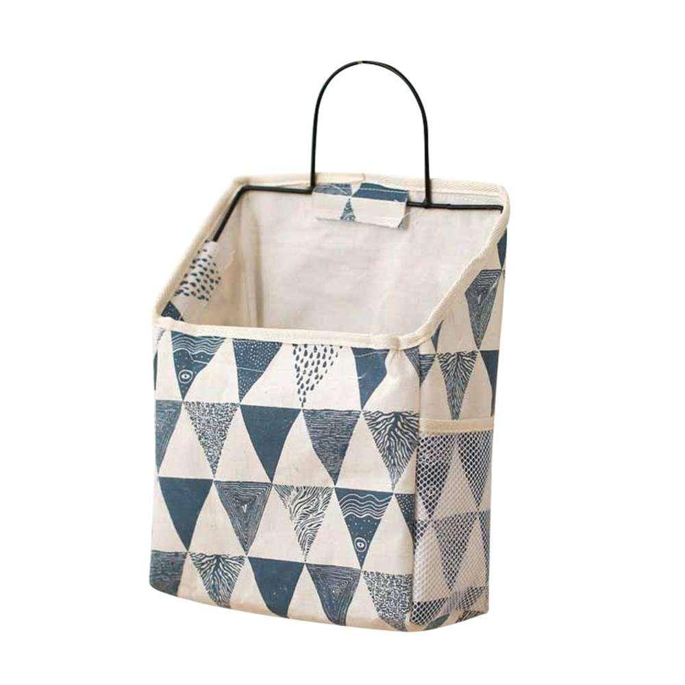 Wall Hanging Storage Bag Home Wardrobe Organiser Pouch Book Holder Phone Pocket - Black Grid