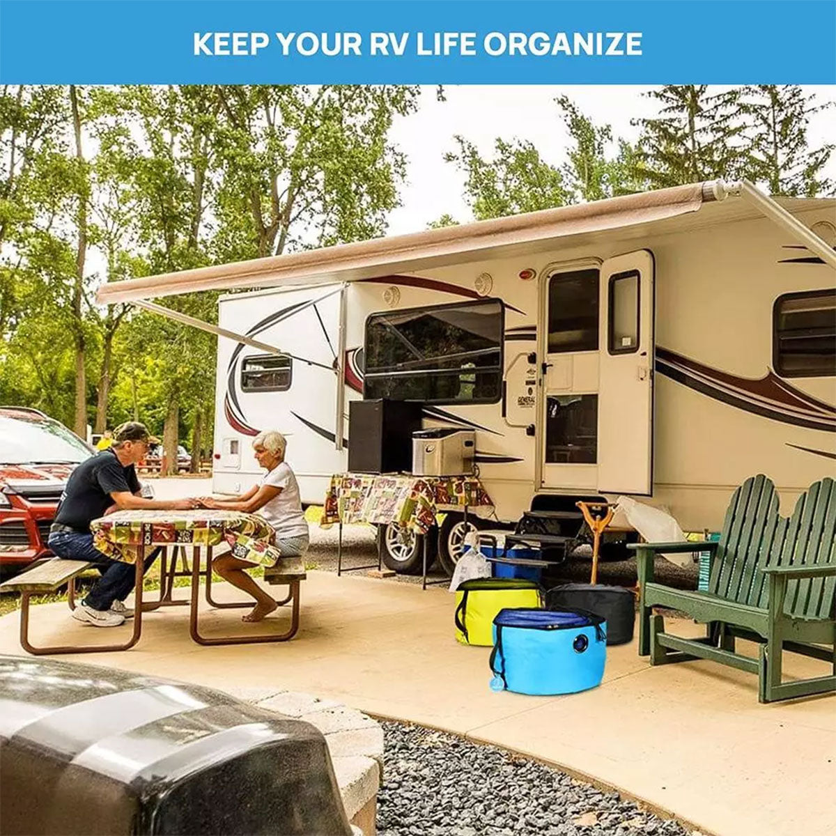 Hose Storage Bag Caravan Camping RV Cable Water Hose Electrical Cords Organizer - Blue