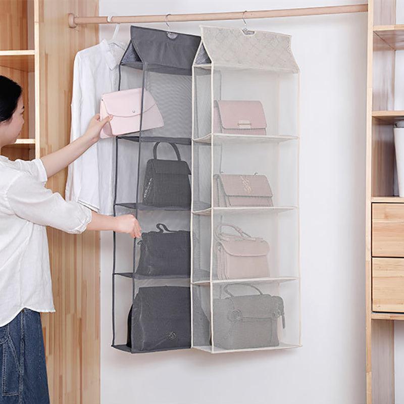 Grey Bag Storage Holder Wardrobe Closet Hanging Handbag Organizer 2/3/4 Pockets Shelf - 4 Layers
