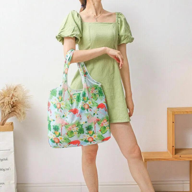 Reusable Foldable Light Waterproof Shopping Bags Carry bag Grocery Big - Green Circle