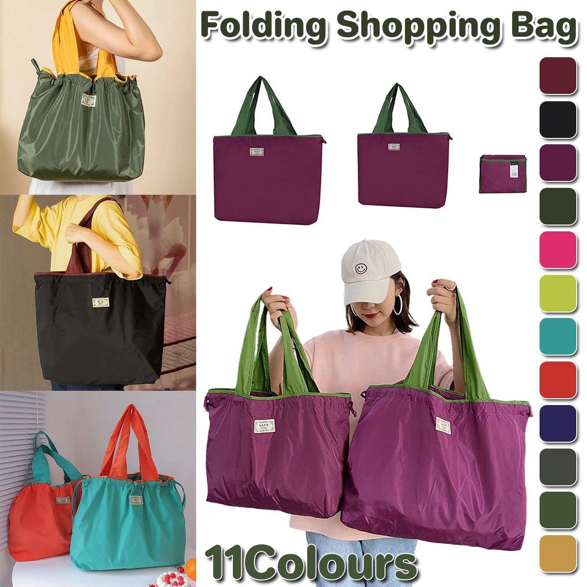 Ultra-Light Foldable Large Capacity Portable Shopping Bag with Drawstring Mouth - Royal Blue - L