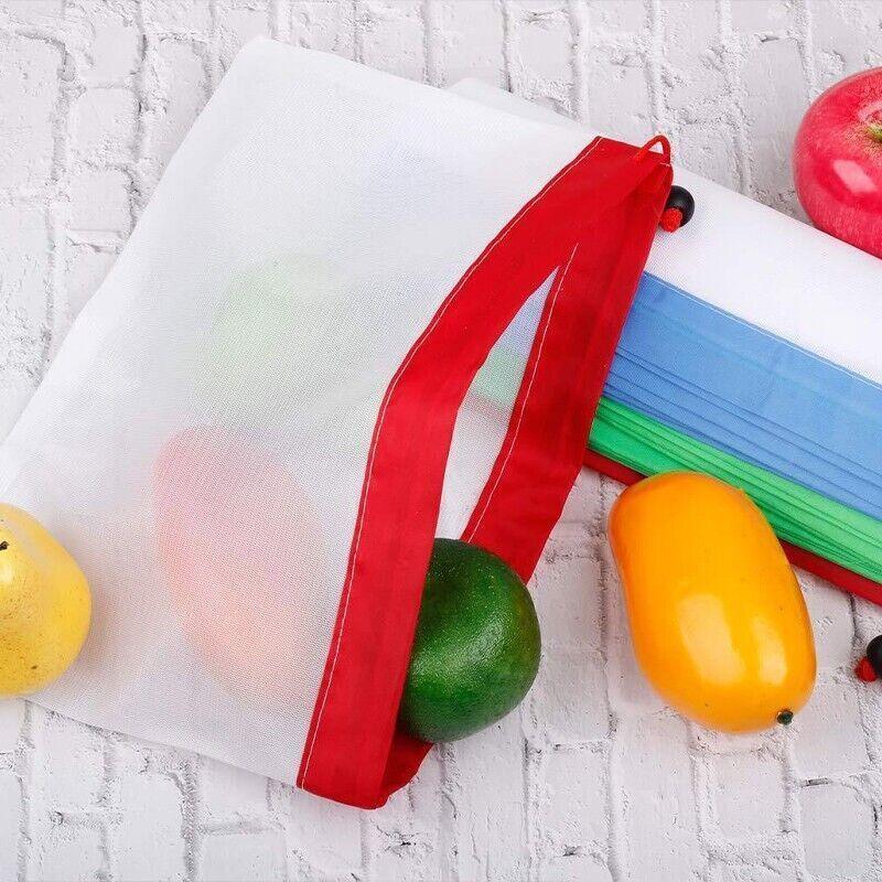 Up 15X Eco Friendly Reusable Mesh Produce Bags Superior Double Stitched Strength - 5PCS Small Red