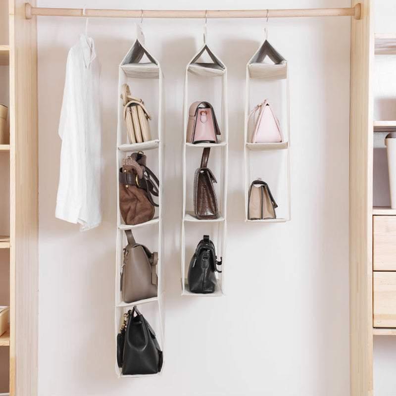 Beige Bag Storage Holder Wardrobe Closet Hanging Handbag Organizer 2/3/4 Pockets - 3 Layers