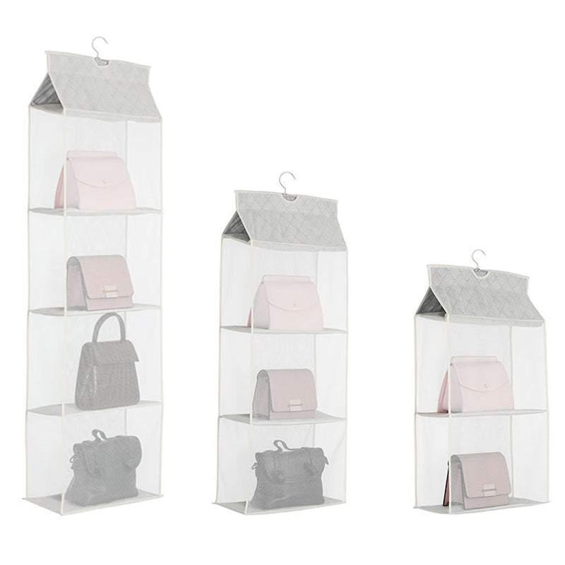 Beige Bag Storage Holder Wardrobe Closet Hanging Handbag Organizer 2/3/4 Pockets - 3 Layers