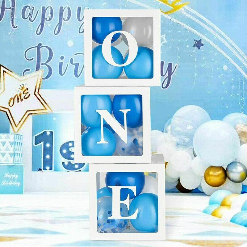 3/4pcs Transparent Balloon Box Set for First Birthday Party or Celebration Display - Baby