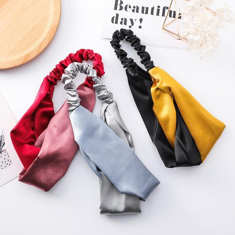 Women Chiffon Floral Print Headband Fashion Bohemian Elastic Cross Hair Bands - Black+Yellow