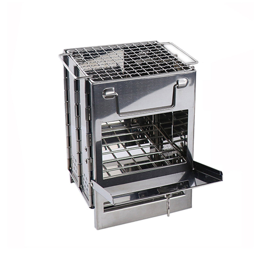 Outdoor Camping Mini Folding Wood Burning Stove Picnic Stainless Steel BBQ Grill
