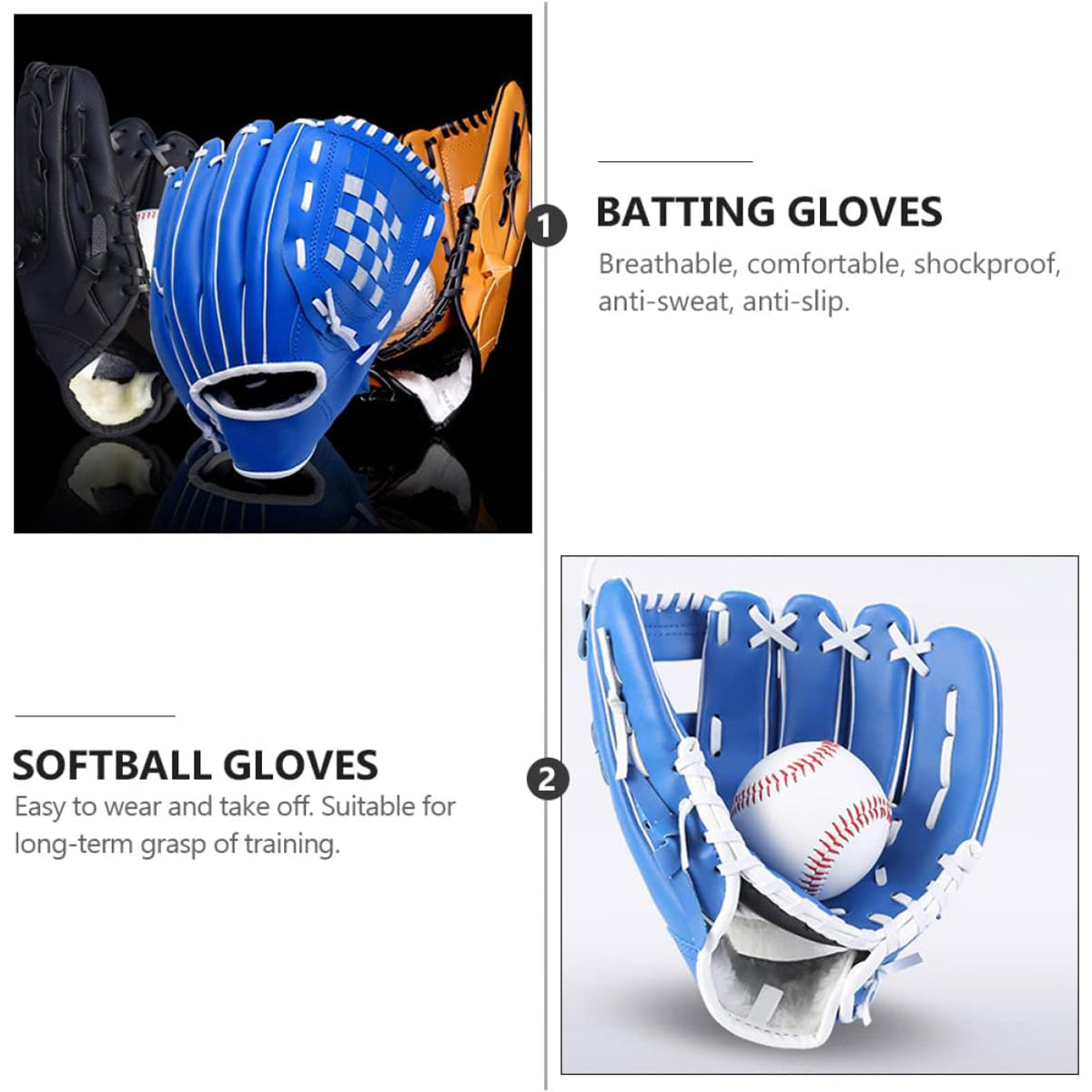 Baseball Glove Thickened Softball Glove Pitcher Mitt Sports Training Outdoor - Blue - 11.5in