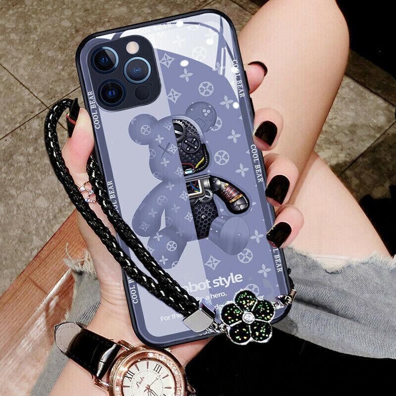 For iPhone 13 Pro Max 12 11XS XR Luxury Cool Bear Shockproof Glass Case Purple - iPhone 11Pro Max