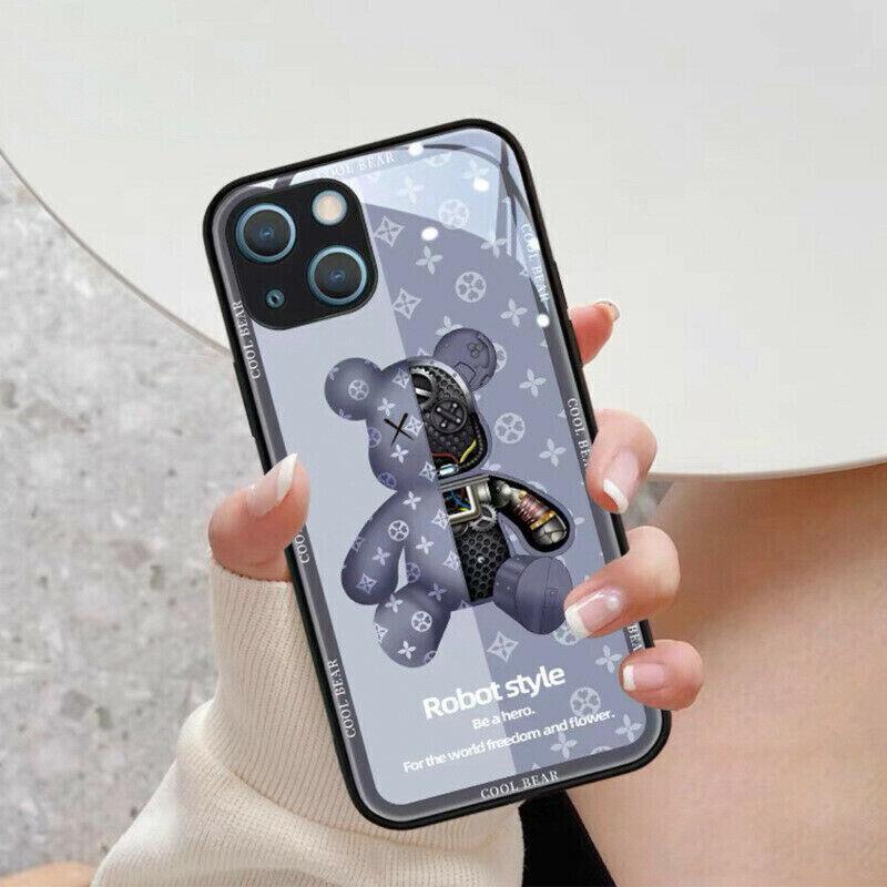 For iPhone 13 Pro Max 12 11XS XR Luxury Cool Bear Shockproof Glass Case Purple - iPhone 12Pro
