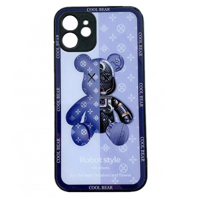 For iPhone 13 Pro Max 12 11XS XR Luxury Cool Bear Shockproof Glass Case Purple - iPhone 12Pro
