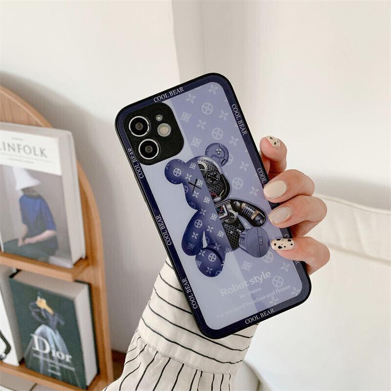 For iPhone 13 Pro Max 12 11XS XR Luxury Cool Bear Shockproof Glass Case Purple - iPhone 7P/8P
