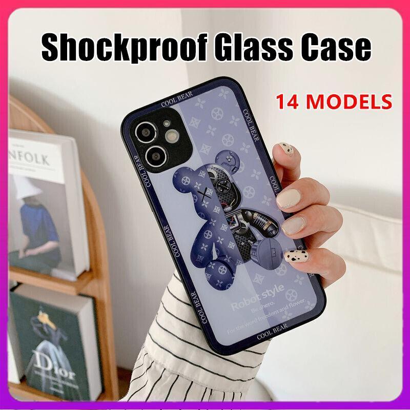 For iPhone 13 Pro Max 12 11XS XR Luxury Cool Bear Shockproof Glass Case Purple - iPhone XS
