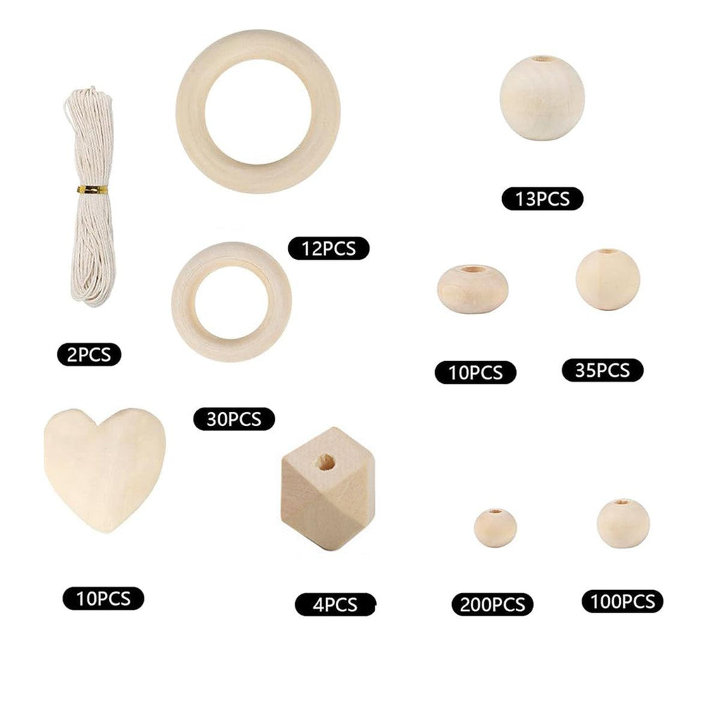 414pcs DIY Beading Kit Round Wooden Beads Set Craft Jewelry Supplies Home Decor
